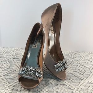 Badgley Mischka blush jeweled Satin Peep toe